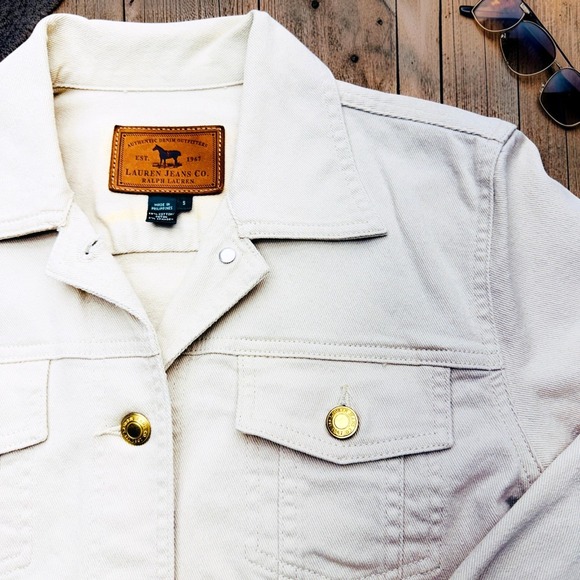 Ralph Lauren Sport Jackets & Blazers - Ralph Lauren Jeans Co. Women's‎ Denim Jean Jacket Size Small Beige Gold Buttons